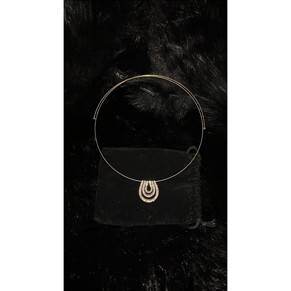 Adjustable Gold Tone Horseshoe Necklace with Rhinestones